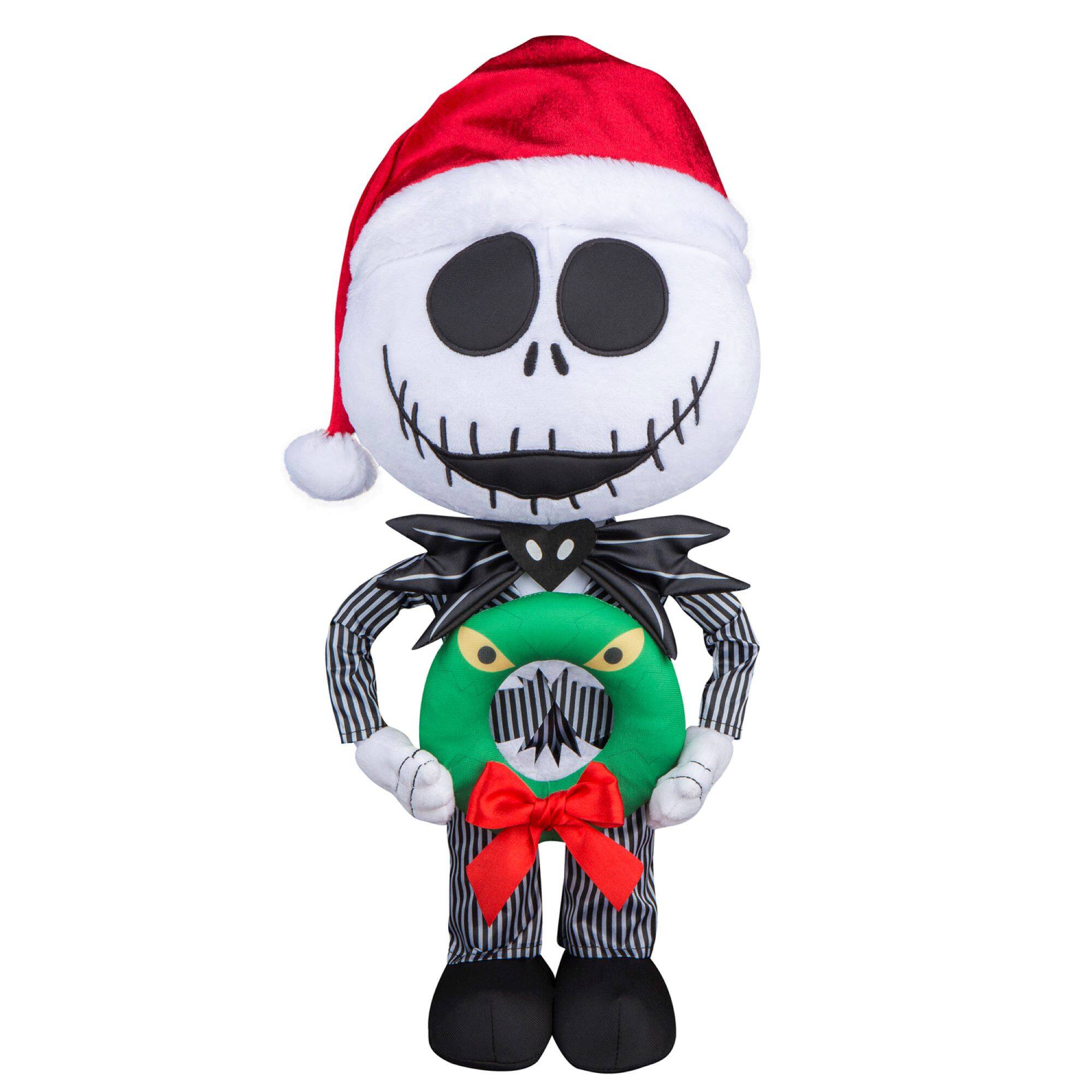 19" Jack Skellington Holiday Greeter in Pinstripe Suit with Monster Wreath